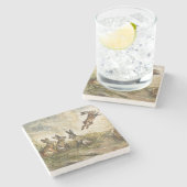 Skyward Fluff Meadow Hare Whimsical Rabbit Family  ストーンコースター (横)