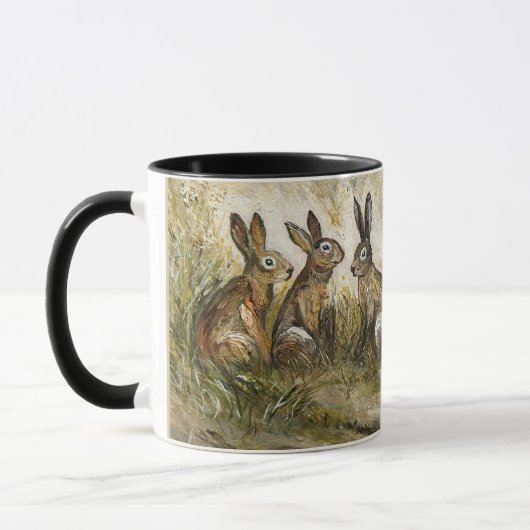 Skyward Fluff Meadow Hare Whimsical Rabbit Family  マグカップ (左)