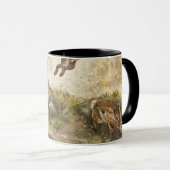 Skyward Fluff Meadow Hare Whimsical Rabbit Family  マグカップ (正面右)
