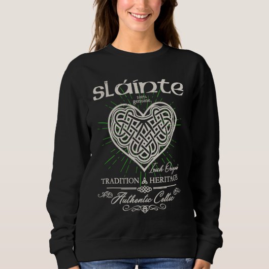 Sláinte Celtic Knot Heart St Patrick's Day スウェットシャツ (正面)
