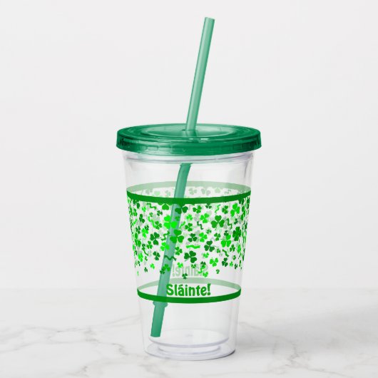 Sláinte Lucky Irish Shamrocks Design Personalized アクリルタンブラー (裏面)