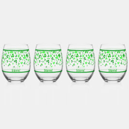 Sláinte Lucky Irish Shamrocks Design Personalized ステムなしワイングラス