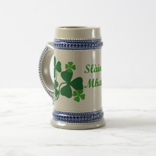 Slainte Mhathか応援または天恵のシャムロックまたはクローバー4 ビールジョッキ