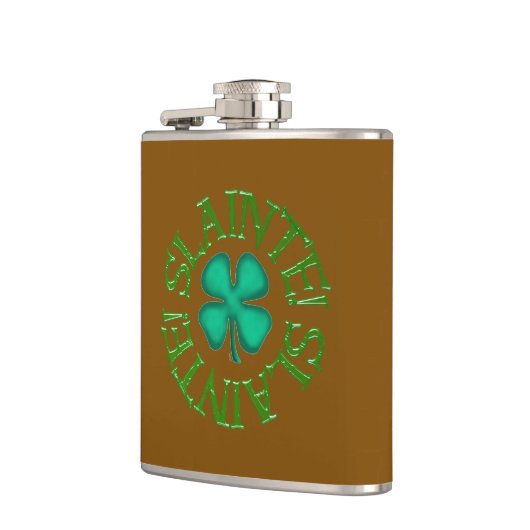 Slainte w clover brown wrapped flask フラスク (左)