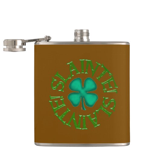 Slainte w clover brown wrapped flask フラスク (オープン)