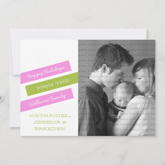 Slant写真モダンホリデーカード(ピンク/緑) シーズンカード (正面)