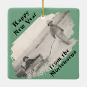 Slanted Photo with Swiped Opening Christmas Text セラミックオーナメント (裏面)