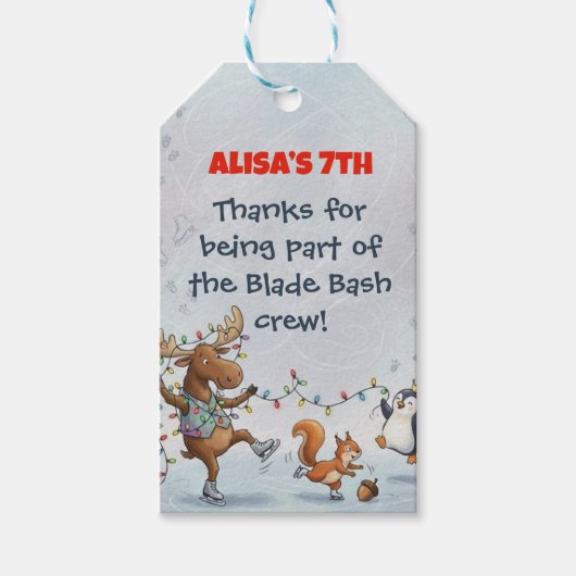 Slapstick Ice Skating Birthday Thank you sticker ギフトタグ (正面)