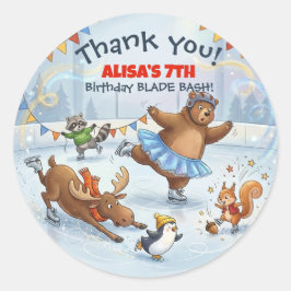 Slapstick Ice Skating Birthday Thank you sticker ラウンドシール
