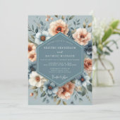 Slate & Apricot Poetic Bloom Wedding 招待状 (スタンド正面)