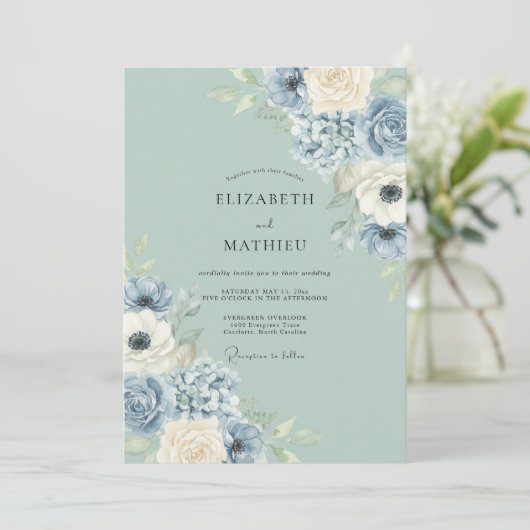 Slate Bloom Romantic Flourish Wedding 招待状 (スタンド正面)