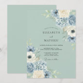 Slate Bloom Romantic Flourish Wedding 招待状 (正面/裏面)