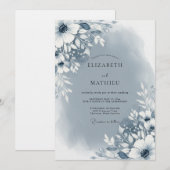 Slate Blue Abstract Floral Wedding 招待状 (正面/裏面)