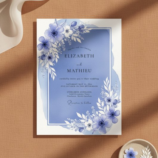 Slate Blue Airy Bloom Wedding 招待状