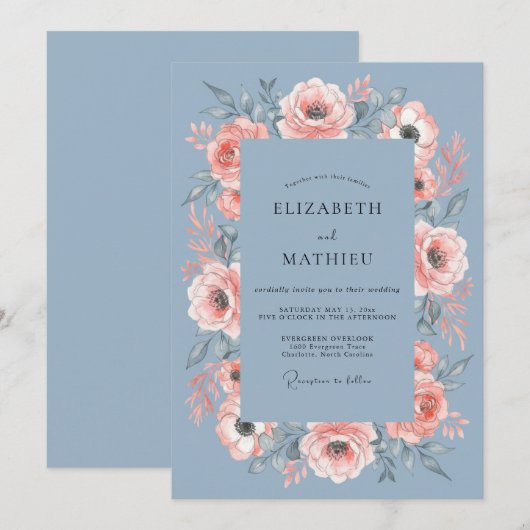 Slate Blue Alluring Spring Wedding 招待状 (正面/裏面)