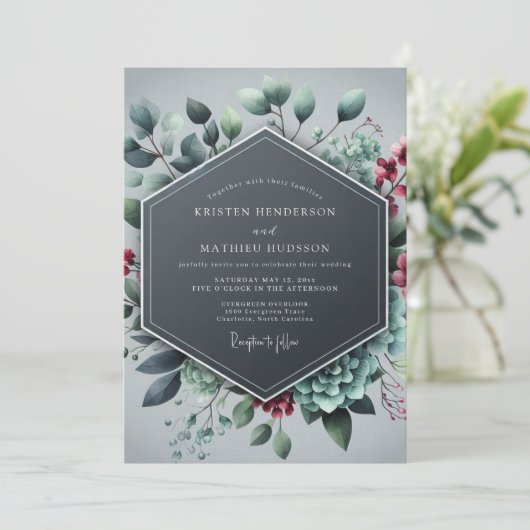 Slate Blue Alluring Winter Wedding 招待状 (スタンド正面)