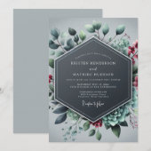 Slate Blue Alluring Winter Wedding 招待状 (正面/裏面)