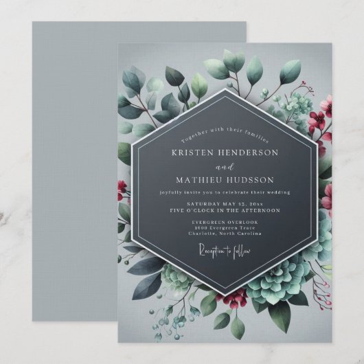 Slate Blue Alluring Winter Wedding 招待状 (正面/裏面)