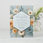 Slate Blue Amber Bloom Wedding 招待状 (スタンド正面)