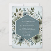 Slate Blue Aqueous Bloom Wedding 招待状 (正面)