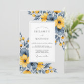 Slate Blue Artistic Botanical Wedding 招待状 (スタンド正面)