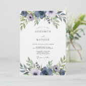 Slate Blue Artistic Floral Wedding 招待状 (スタンド正面)
