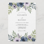 Slate Blue Artistic Floral Wedding 招待状 (正面)