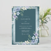 Slate Blue Atmospheric Botanical Wedding 招待状 (スタンド正面)
