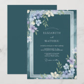 Slate Blue Atmospheric Botanical Wedding 招待状 (正面/裏面)