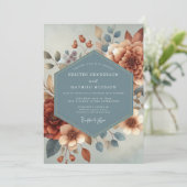 Slate Blue Autumnal Bloom Wedding 招待状 (スタンド正面)