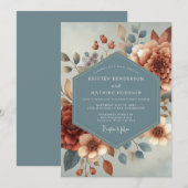 Slate Blue Autumnal Bloom Wedding 招待状 (正面/裏面)
