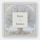 Slate Blue Baroque Gnarled Tree Frame Wedding スクエアシール (正面)
