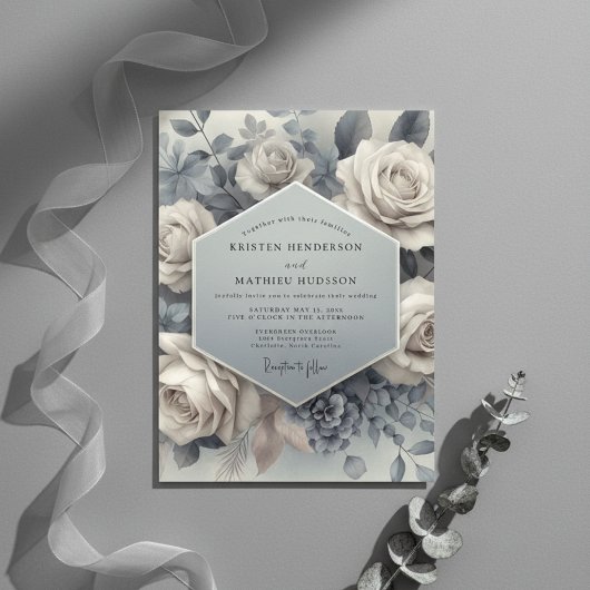 Slate Blue Bloom Ethereal Wedding 招待状