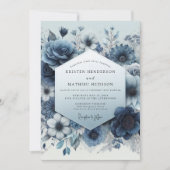 Slate Blue Bloom Romance Wedding 招待状 (正面)
