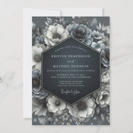 Slate Blue Bloom Wedding 招待状 (正面)