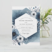 Slate Blue Botanical Elegance Wedding 招待状 (スタンド正面)
