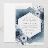 Slate Blue Botanical Elegance Wedding 招待状 (正面/裏面)