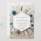 Slate Blue Botanical Whimsical Wedding 招待状 (正面)