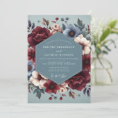 Slate Blue Burgundy Bloom Wedding 招待状 (スタンド正面)