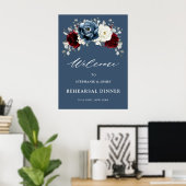 Slate Blue Burgundy White Rehearsal Dinner Welcome ポスター (ホームオフィス)