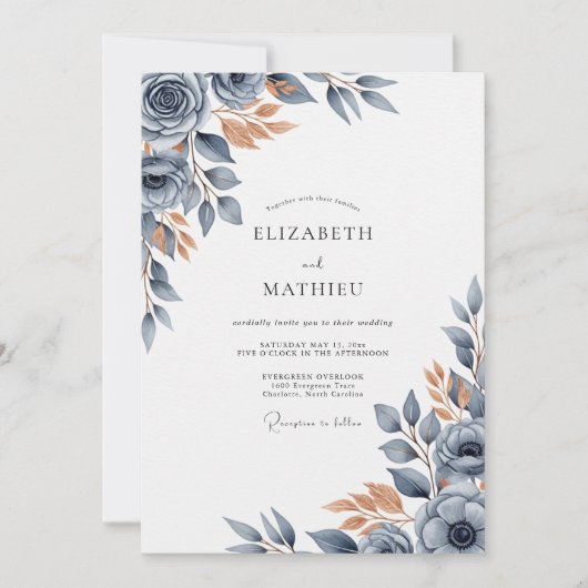 Slate Blue Burnished Autumnal Wedding 招待状 (正面)