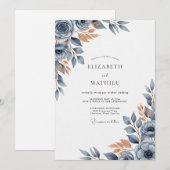 Slate Blue Burnished Autumnal Wedding 招待状 (正面/裏面)