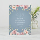 Slate Blue Dreamy Floral Wedding 招待状 (スタンド正面)