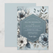 Slate Blue Dreamy Floral Wedding 招待状 (正面/裏面)
