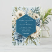 Slate Blue Elegant Anemone Wedding 招待状 (スタンド正面)
