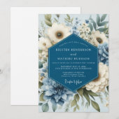 Slate Blue Elegant Anemone Wedding 招待状 (正面/裏面)