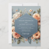 Slate Blue Elegant Bloom Wedding 招待状 (正面)