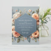 Slate Blue Elegant Bloom Wedding 招待状 (スタンド正面)
