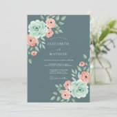 Slate Blue Elegant Rose Wedding 招待状 (スタンド正面)