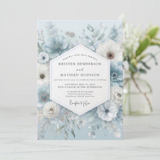 Slate Blue Ethereal Anemone Wedding 招待状 (スタンド正面)
